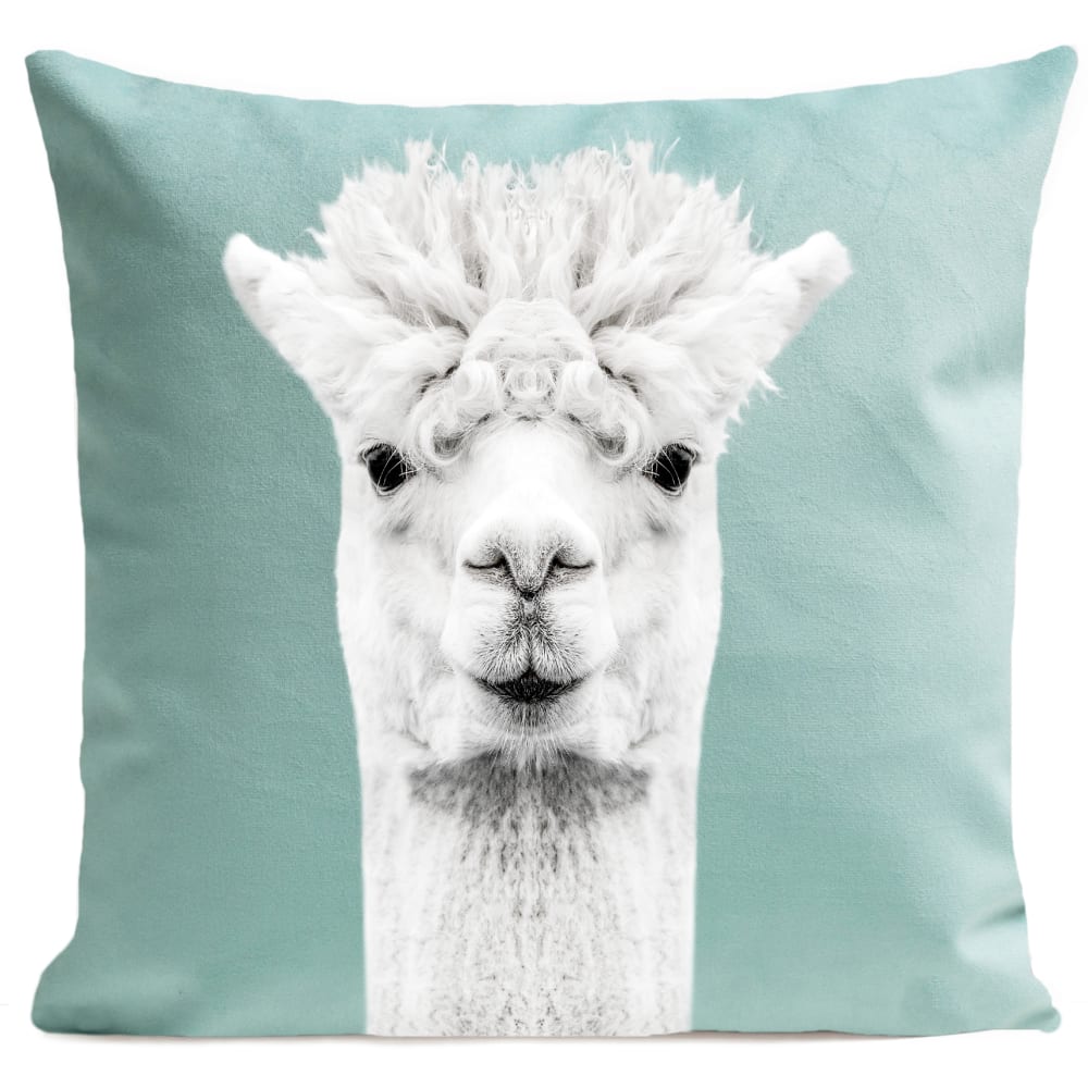 Coussin animal lama suédine bleu 40x40cm
