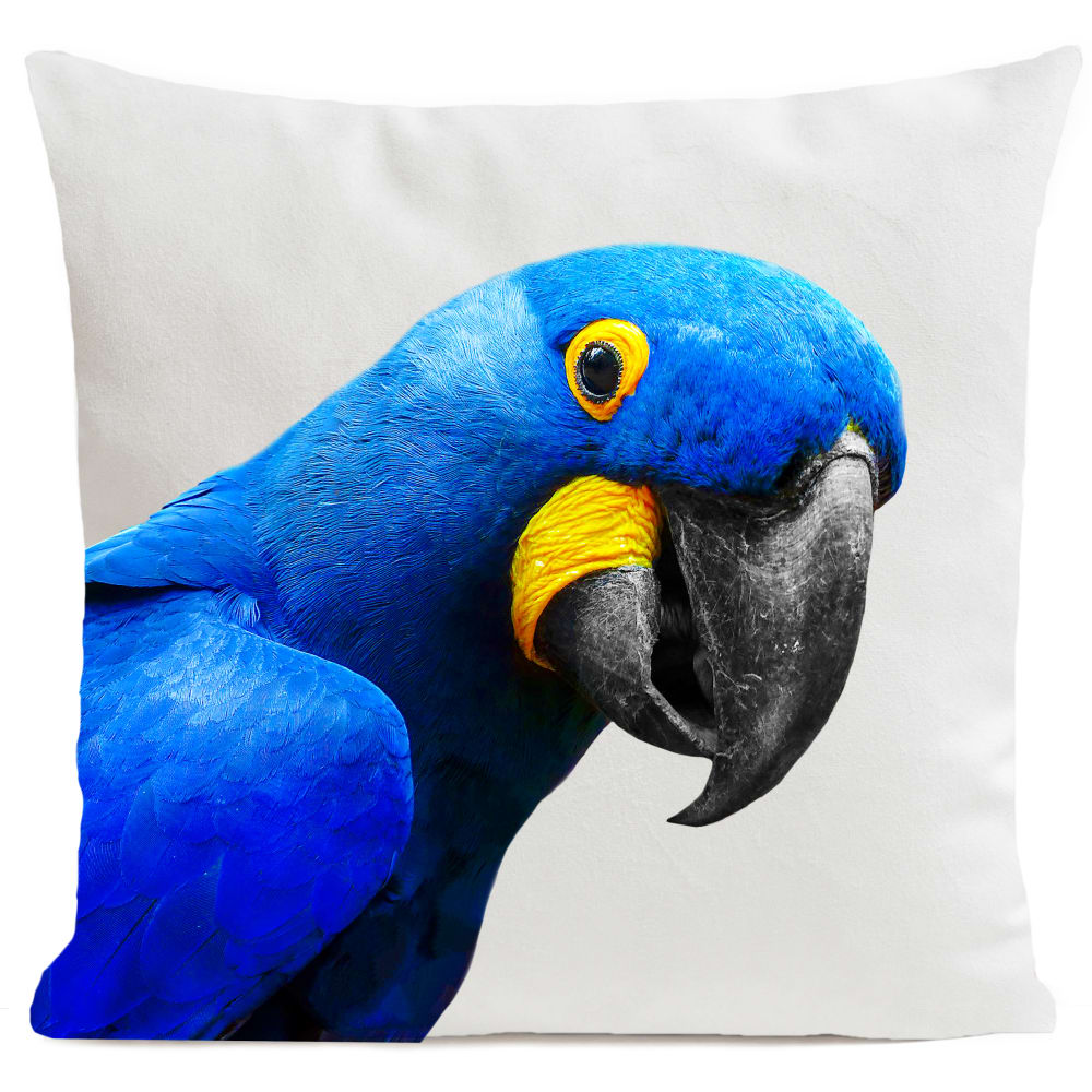 Coussin tropical perroquet suédine blanc 40x40cm