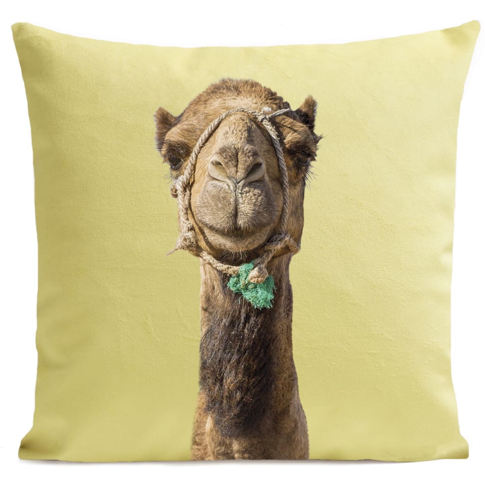 Coussin tropical chameau suédine jaune 40x40cm