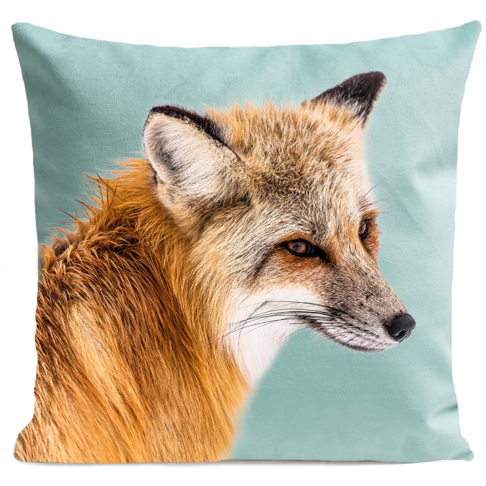 Coussin animal renard suédine bleu 40x40cm
