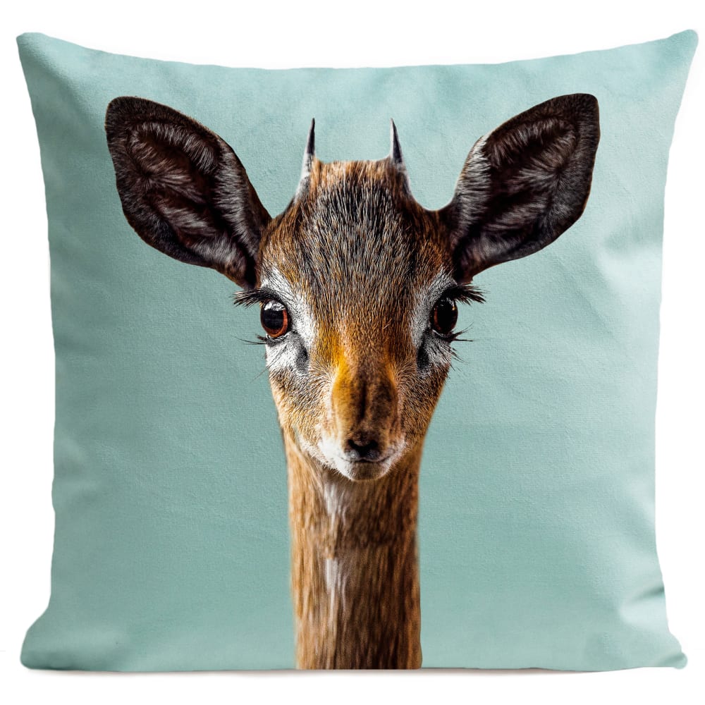 Coussin animal faon suédine bleu 40x40cm