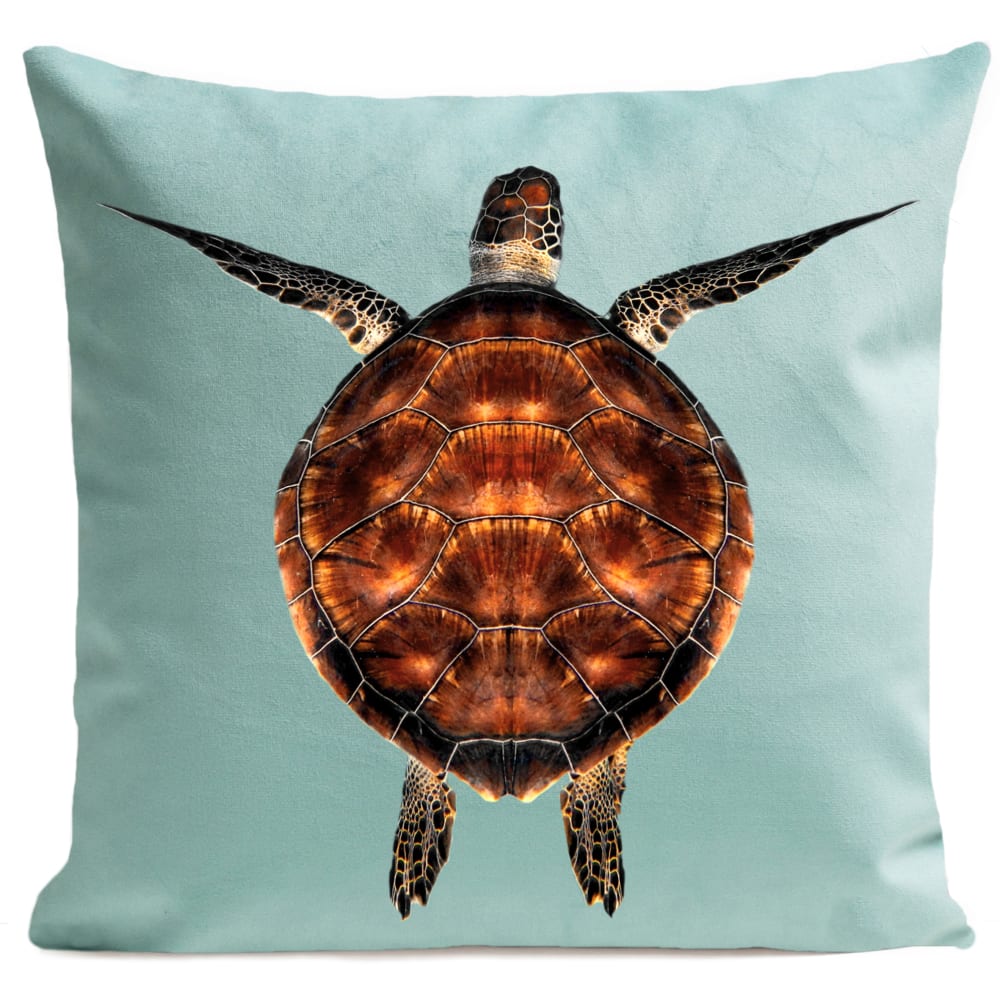 Coussin bord de mer tortue suédine bleu 40x40cm