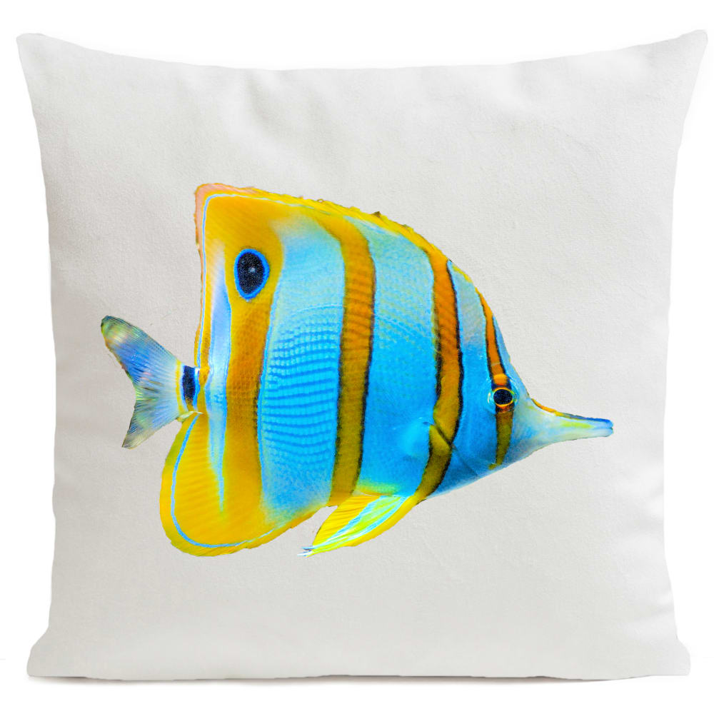 Coussin poisson bord de mer suédine blanc 40x40cm