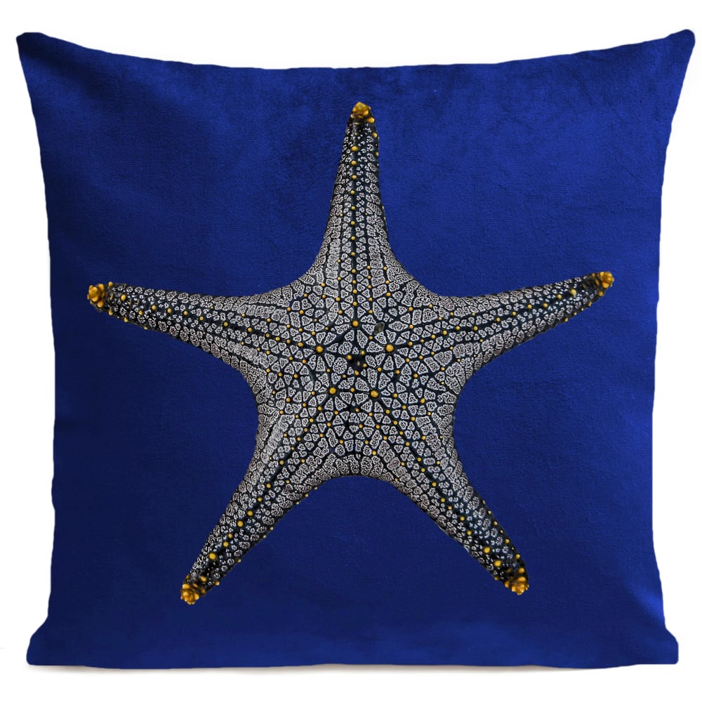 Coussin poisson bord de mer suédine bleu 40x40cm