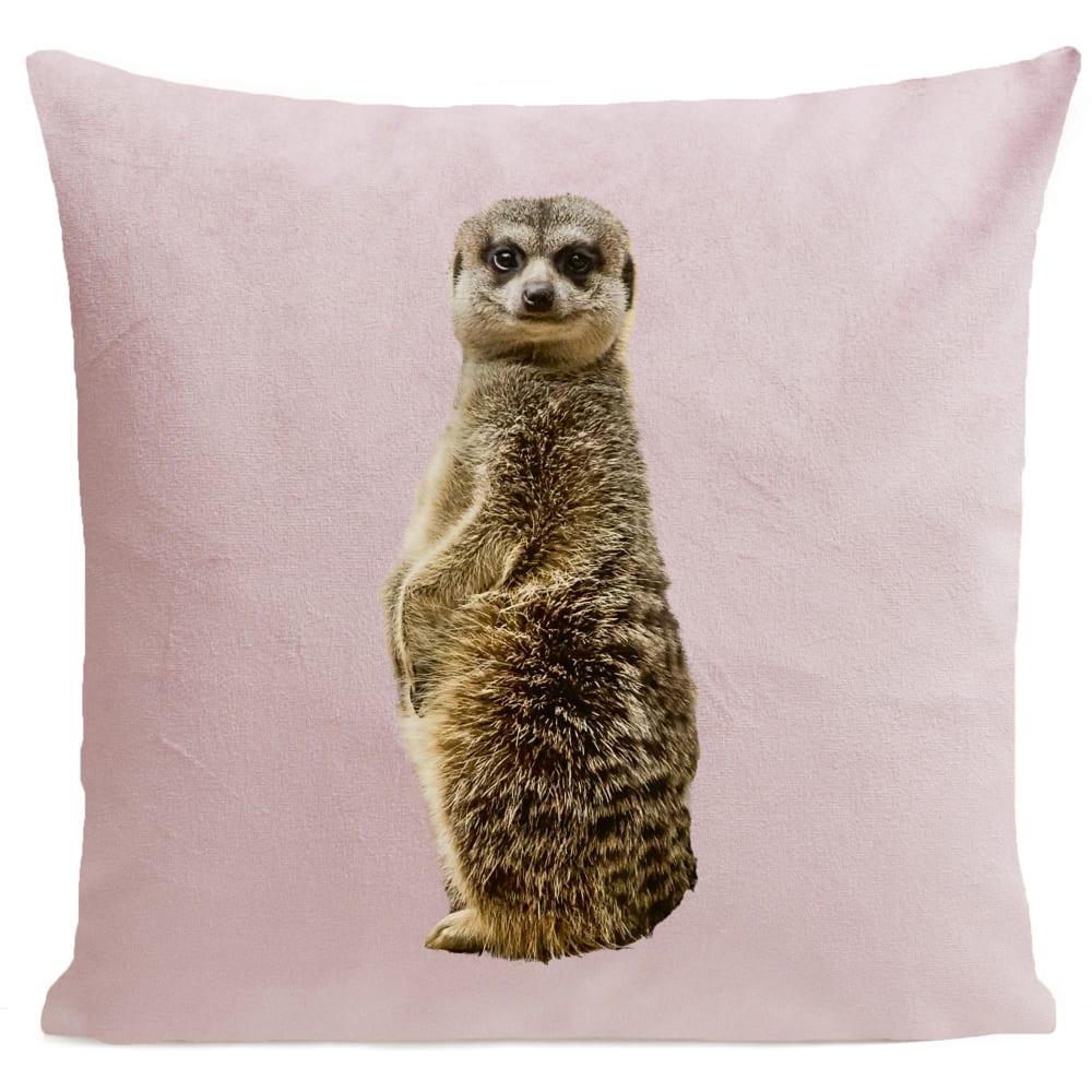 Coussin jungle suricate suédine rose 40x40cm Coussin jungle suricate suédine rose 40x40cm