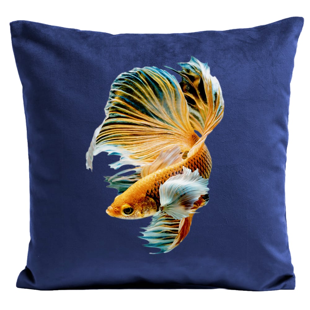 Coussin poisson suédine bleu 40x40cm