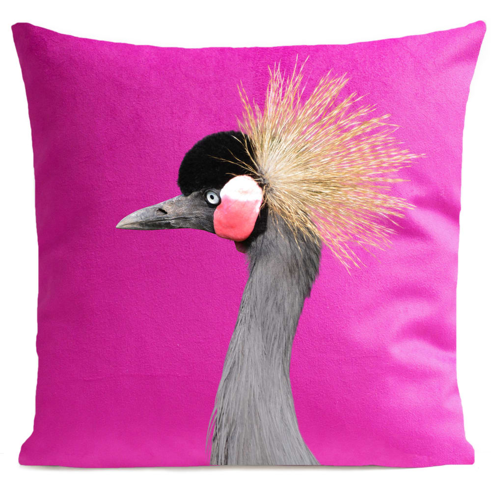 Coussin campagne oiseau suédine rose 40x40cm