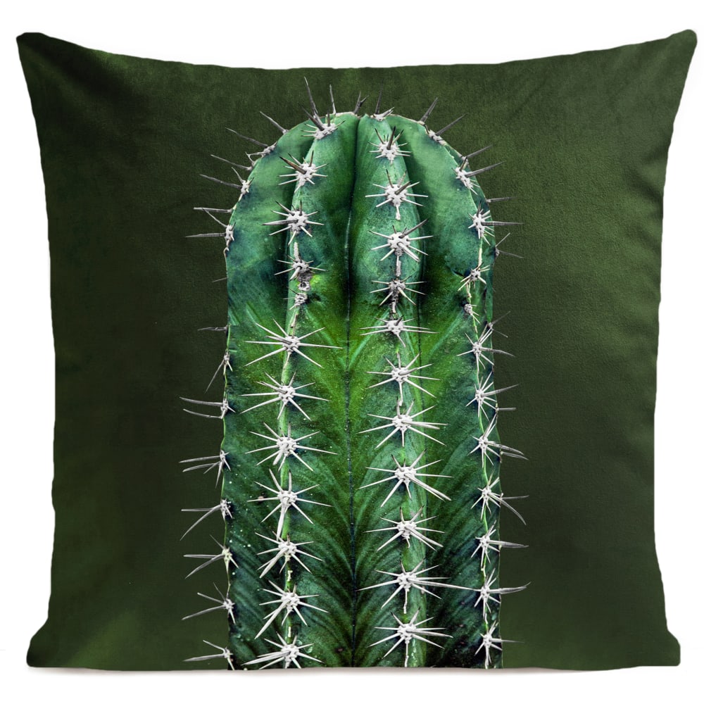 Coussin tropical cactus vert suédine 40x40cm