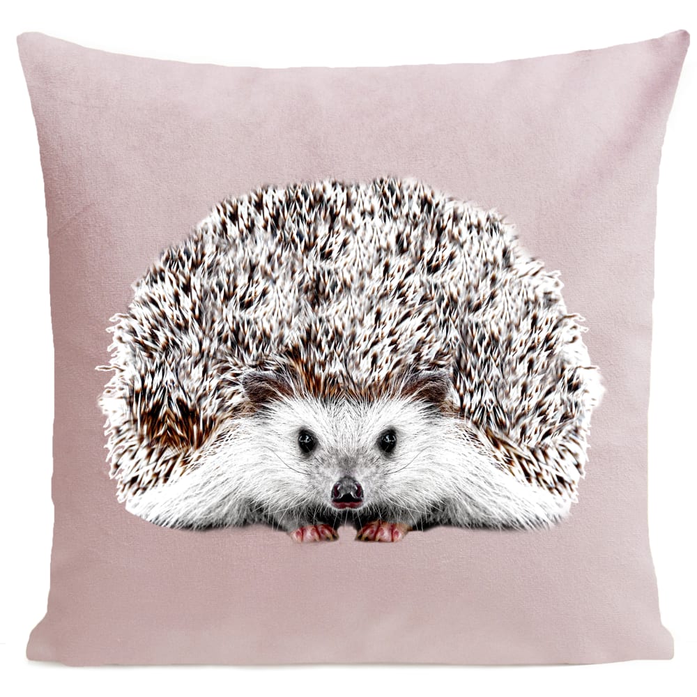 Coussin campagne hérisson suédine rose 40x40cm