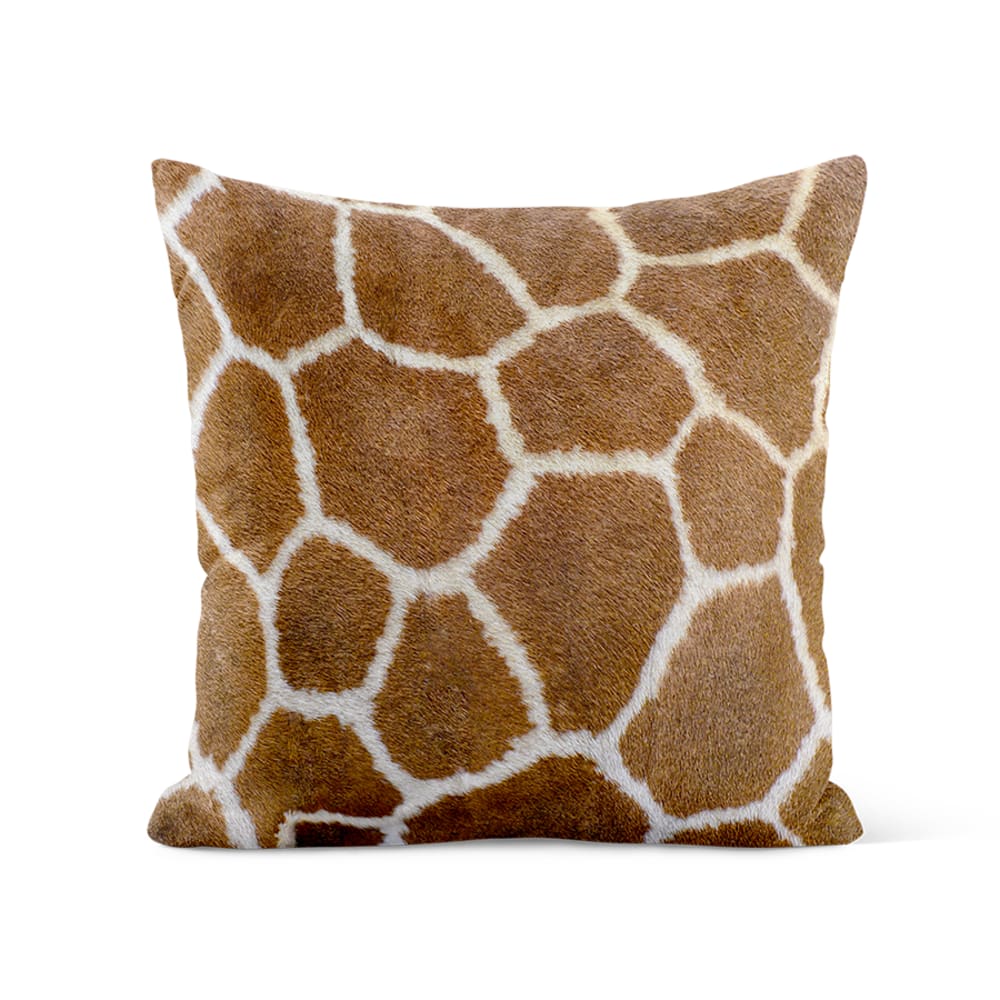 Coussin déco peau de girafe suédine beige 40x40cm