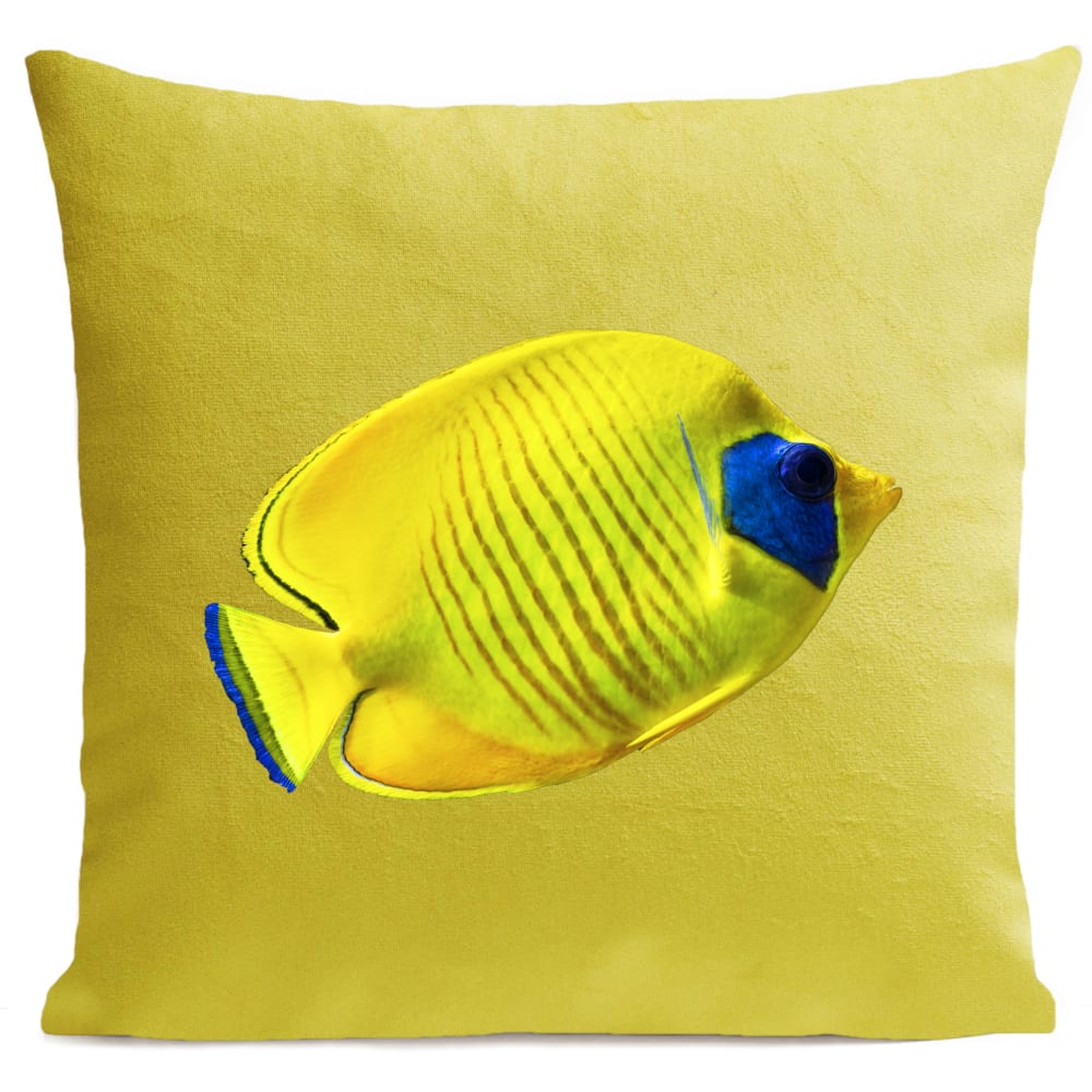 Coussin poisson bord de mer suédine jaune 40x40cm