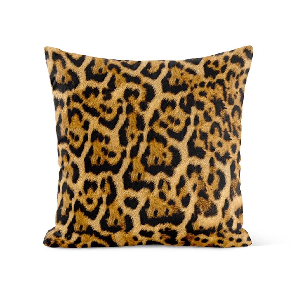 Coussin déco peau de léopard suédine beige 40x40cm