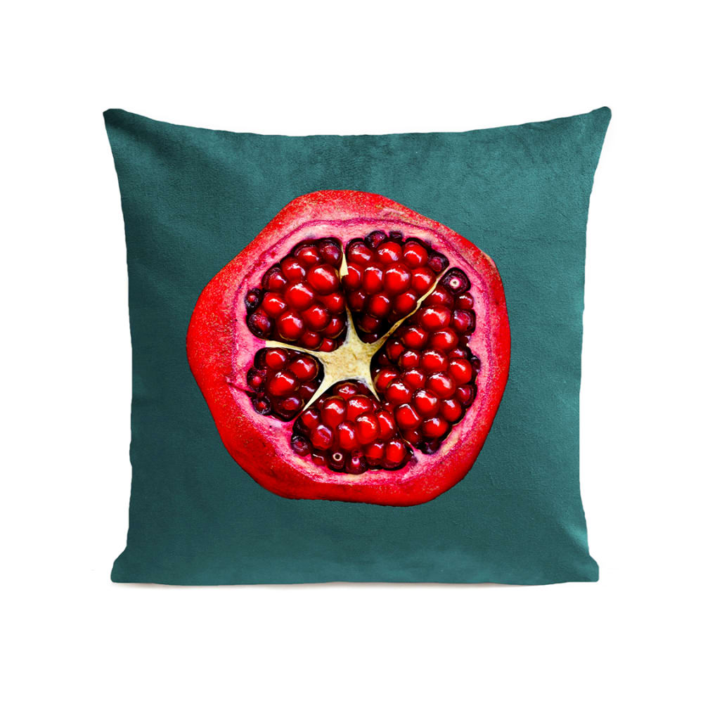 Coussin fruit végétal grenade suédine vert 40x40cm