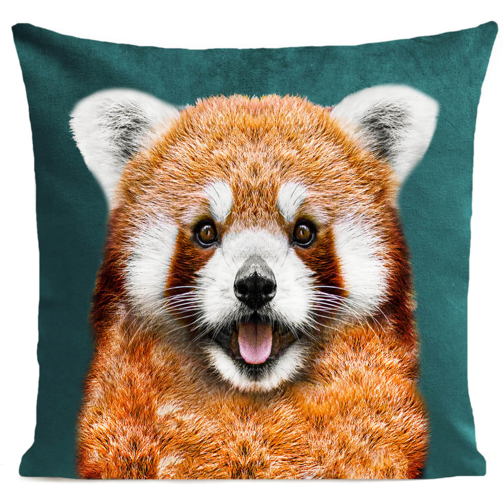 Coussin animal panda vert suédine 40x40cm