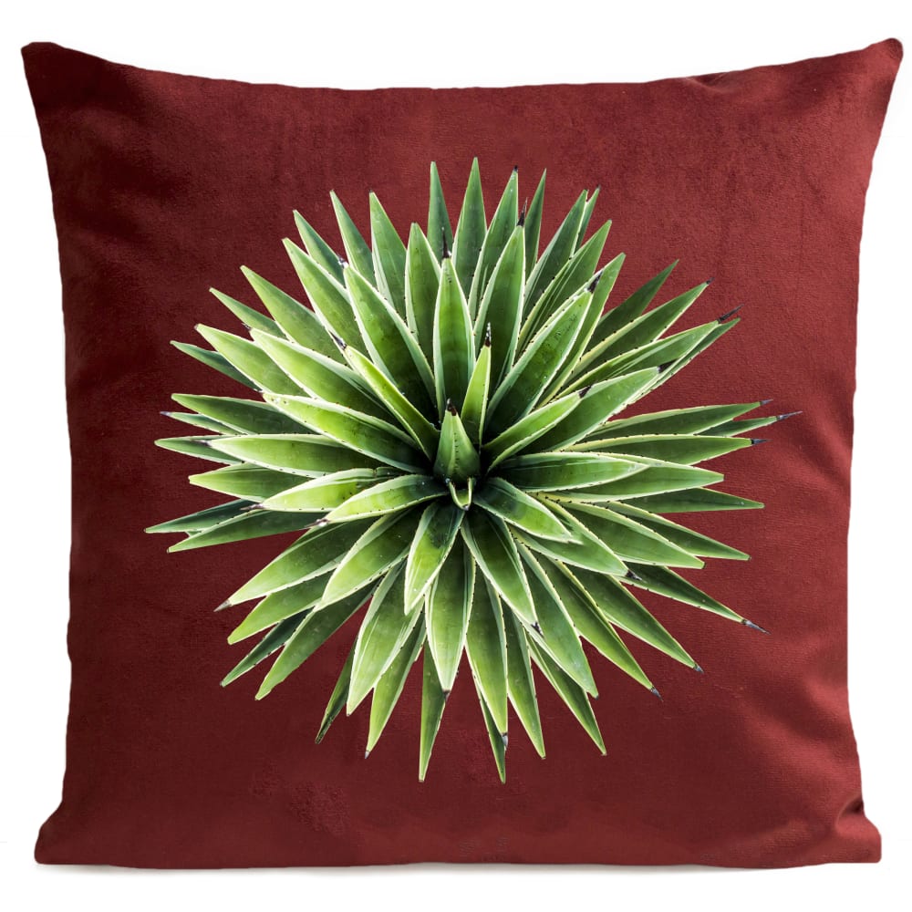 Coussin tropical yucca suédine rouge 40x40cm