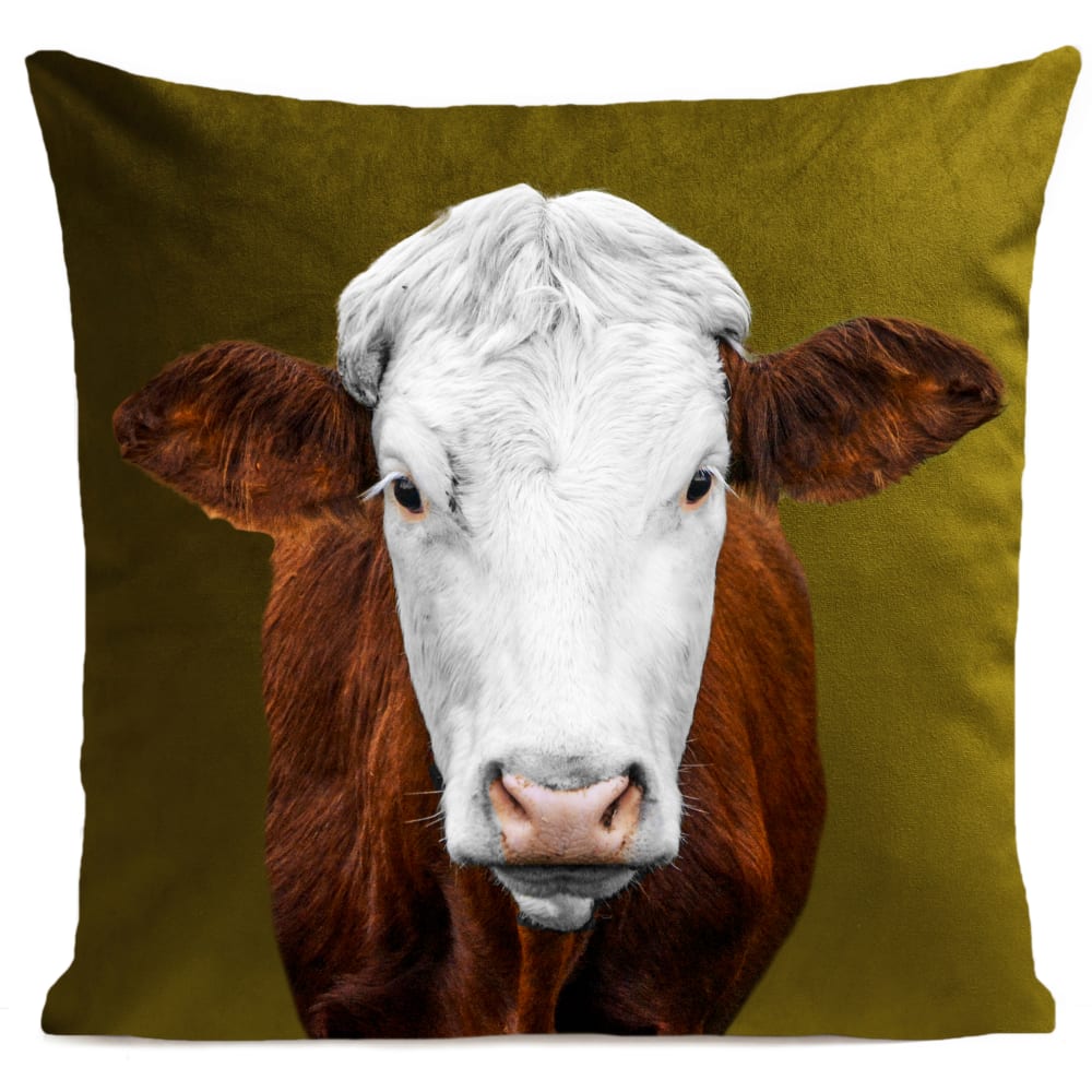 Coussin campagne vache suédine vert 40x40cm