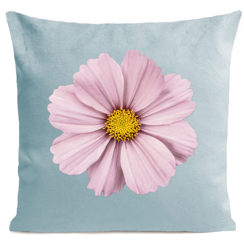 Coussin fleur rose suédine bleu 40x40cm