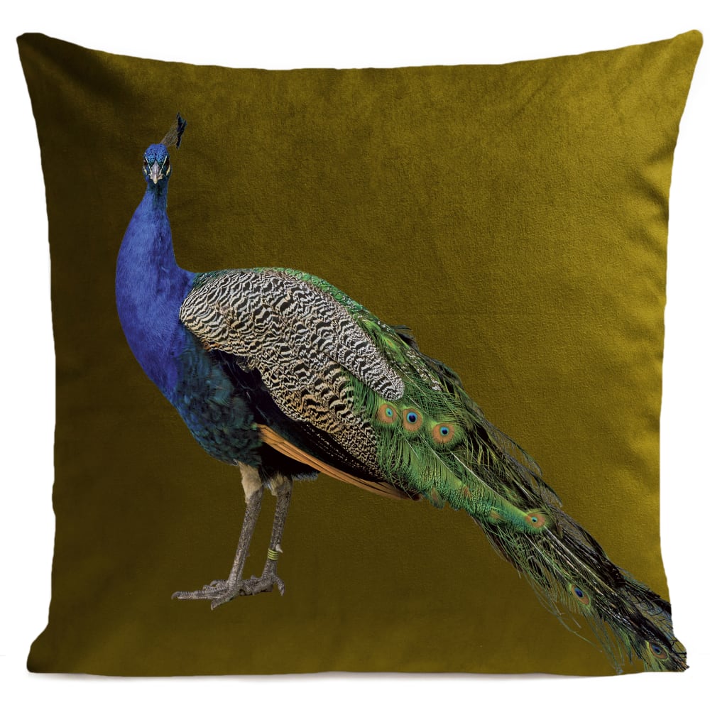 Coussin campagne paon suédine vert 40x40cm