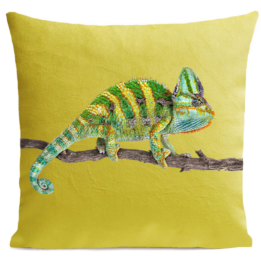 Coussin reptile caméléon suédine jaune 40x40cm