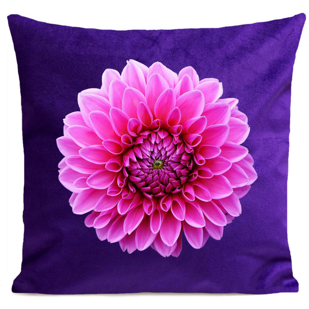 Coussin fleur dahlia suédine violet 40x40cm