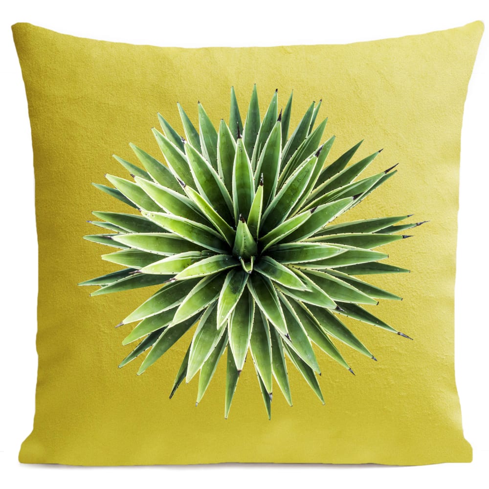 Coussin tropical yucca suédine jaune 40x40cm