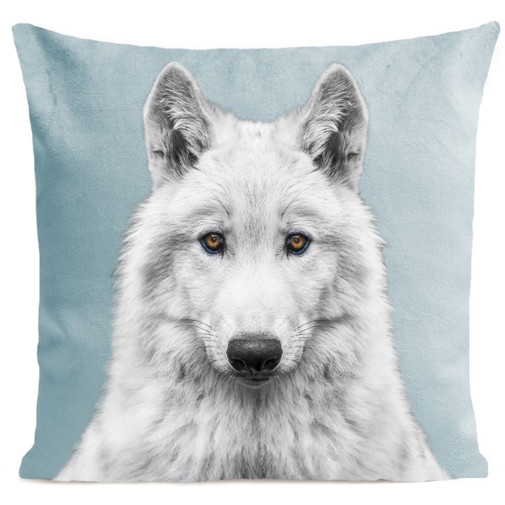 Coussin loup animal suédine bleu 40x40cm