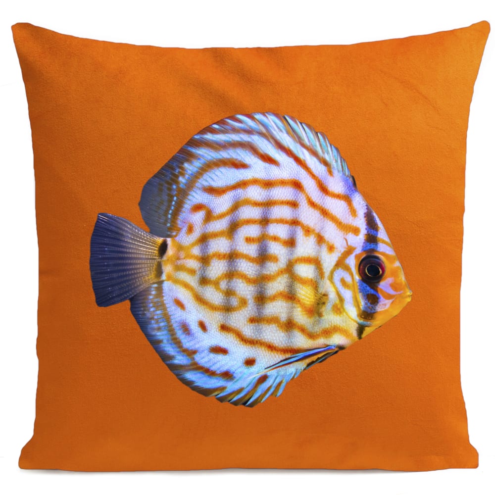 Coussin bord de mer poisson orange suédine 40x40cm