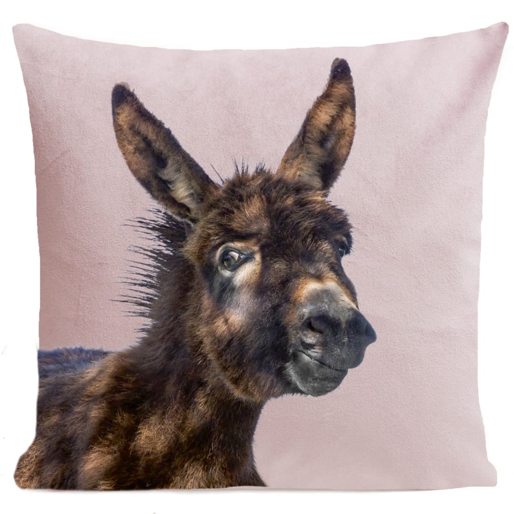 Coussin animal âne suédine rose 40x40cm