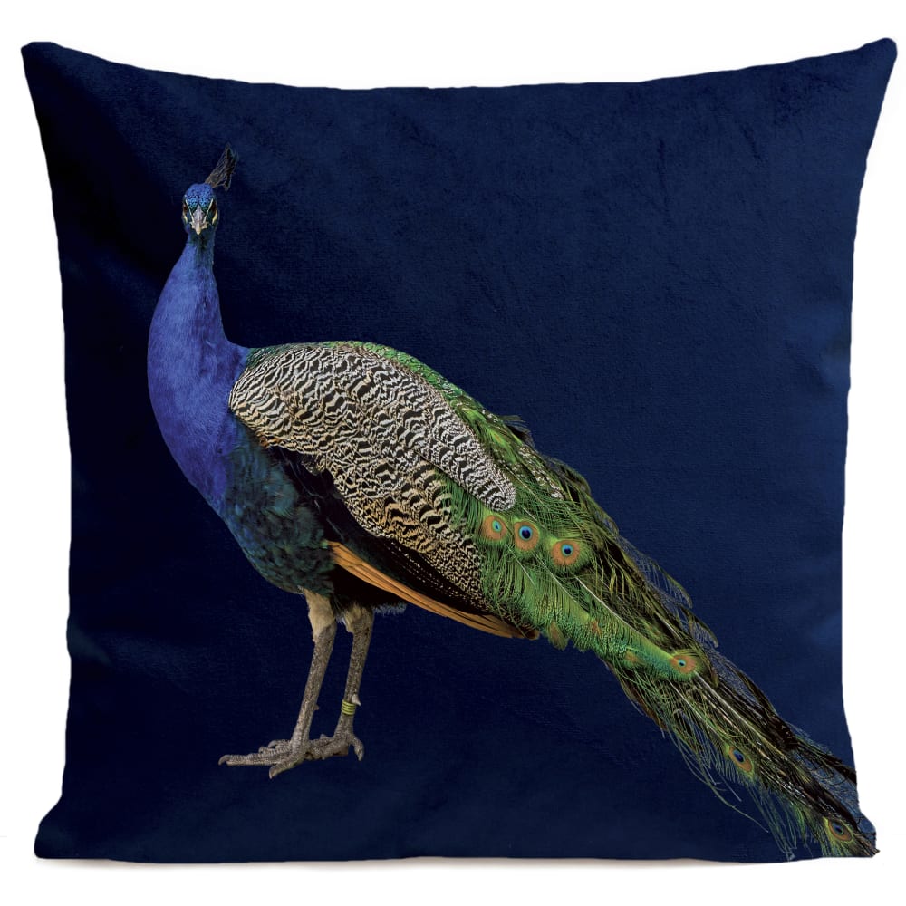 Coussin campagne paon suédine bleu 40x40cm
