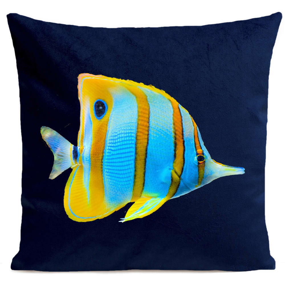 Coussin poisson bord de mer suédine bleu 40x40cm