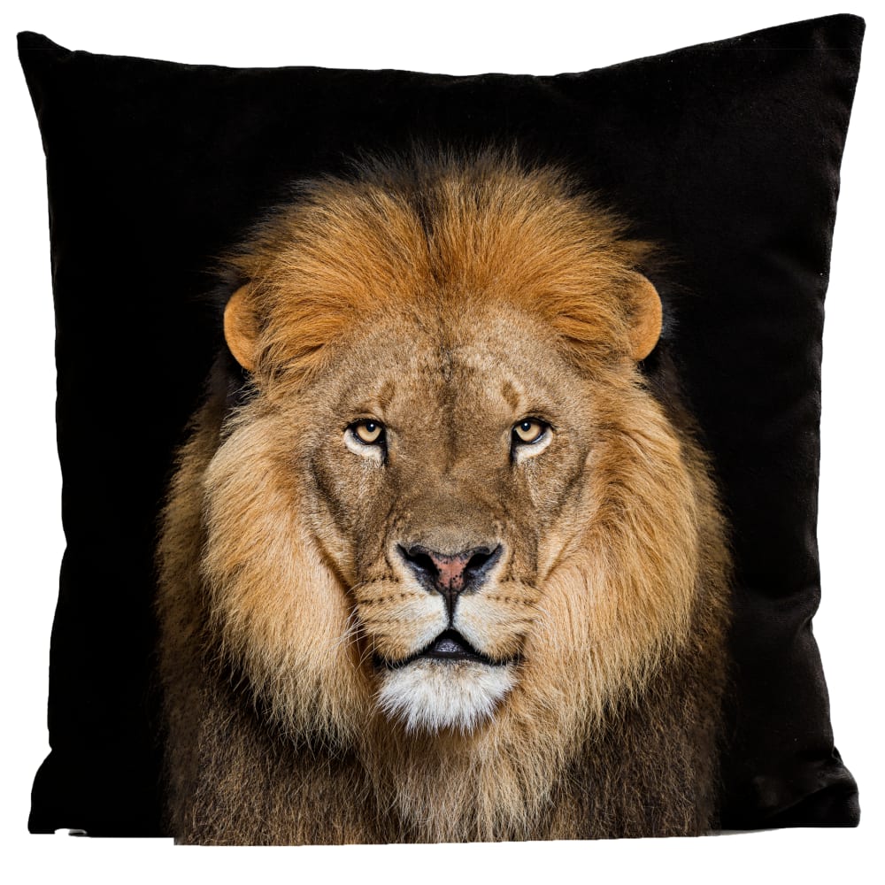 Coussin animal lion suédine noir 40x40cm