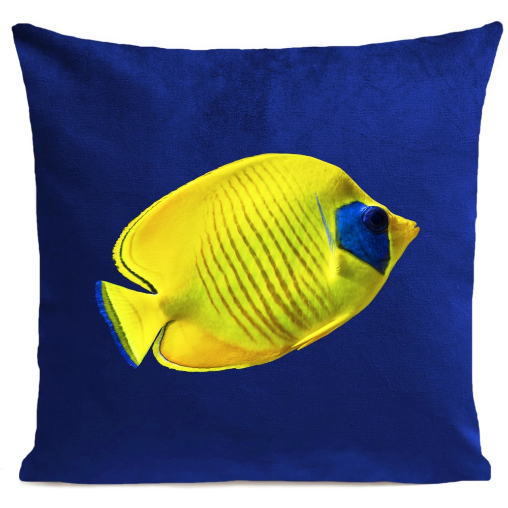 Coussin poisson bord de mer suédine bleu 40x40cm