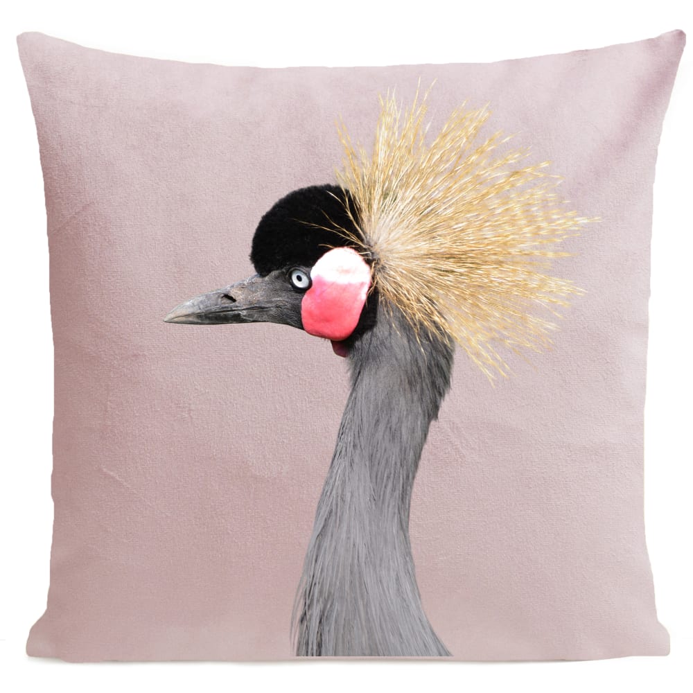 Coussin campagne oiseau suédine rose 40x40cm