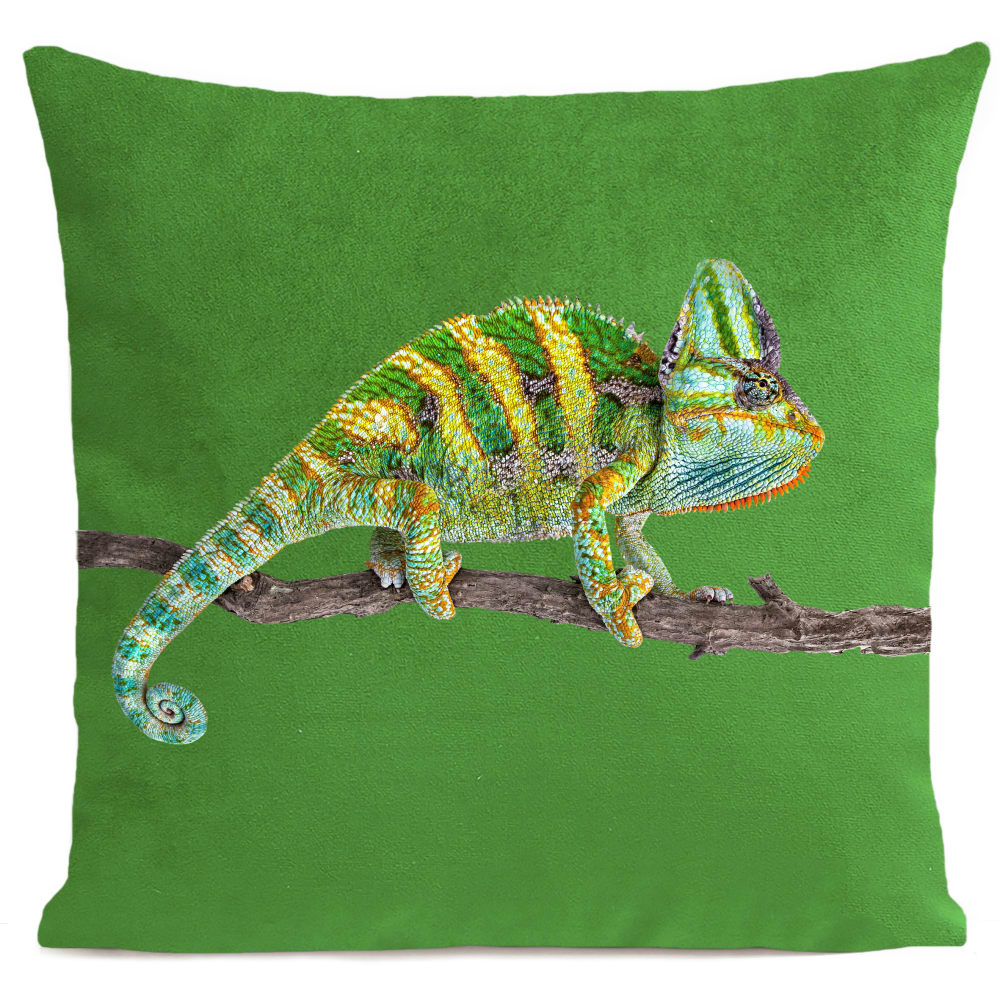 Coussin reptile caméléon suédine vert 40x40cm