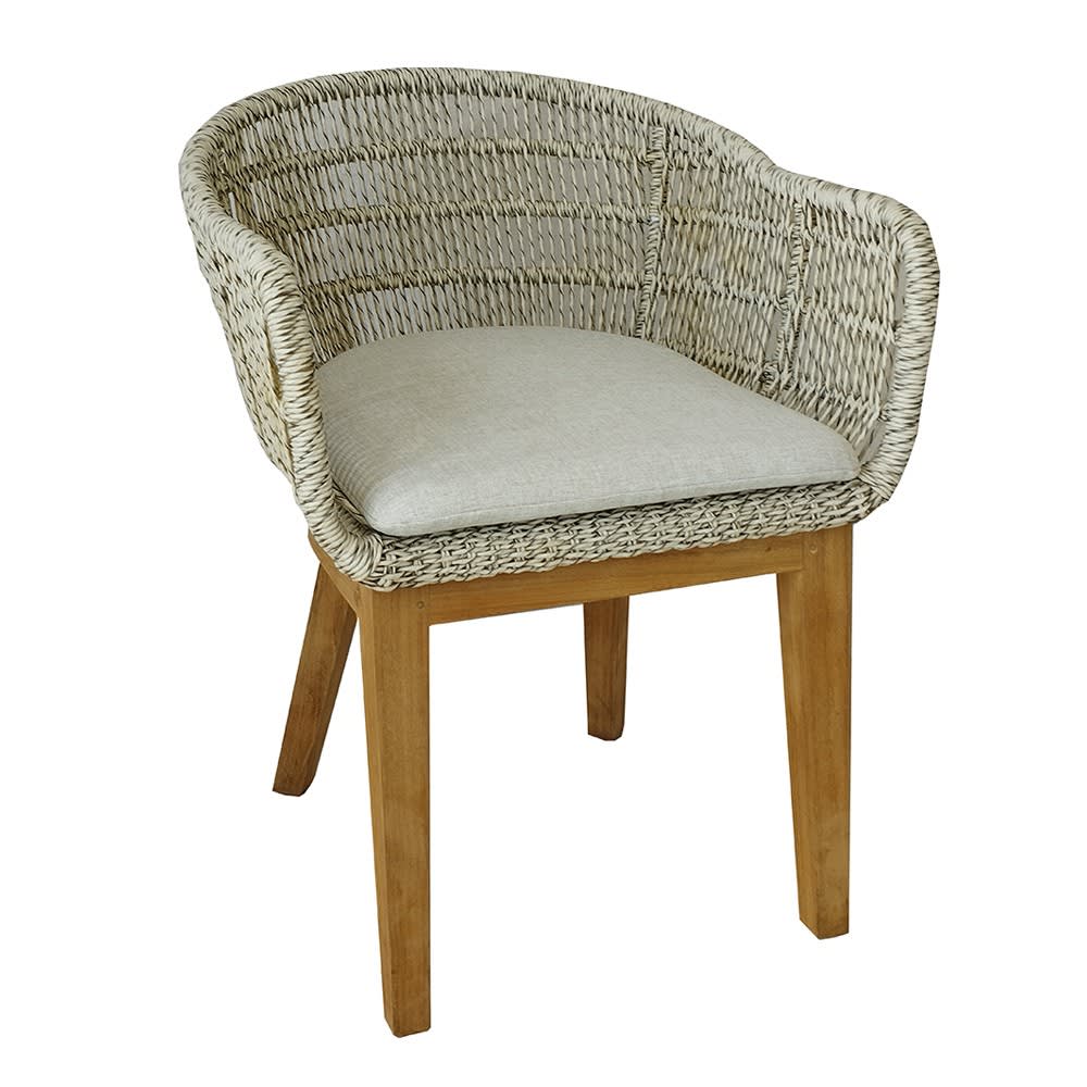 Fauteuil en résine tressée grise chiné avec coussin