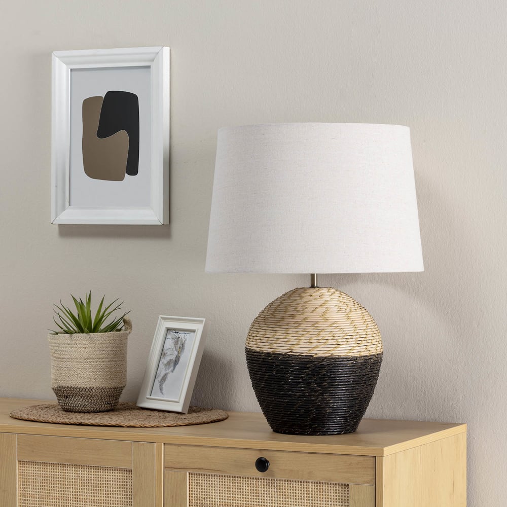 Lampe à poser en rotin naturel, diamètre 40,5 cm