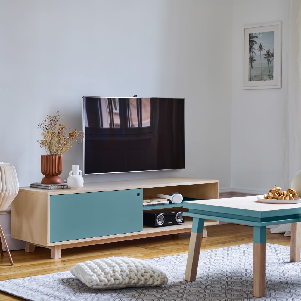 Meuble TV 1 porte coulissante 100 cm, en frêne