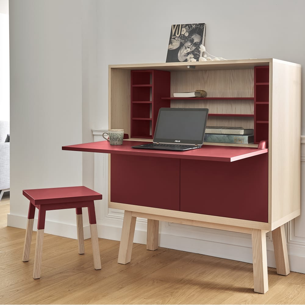 Bureau secrétaire avec rangement, 120 cm de large, en frêne