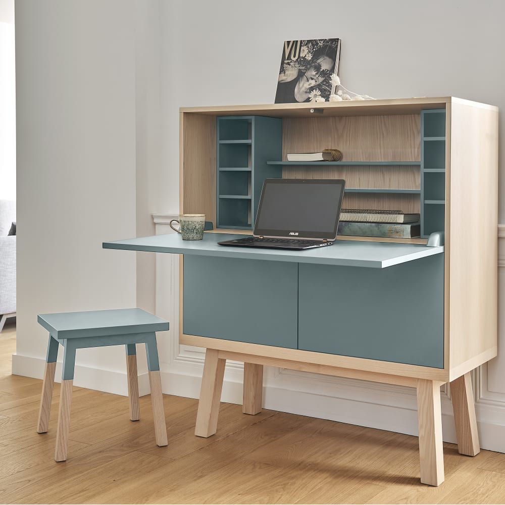 Bureau secrétaire avec rangement, 120 cm de large, en frêne