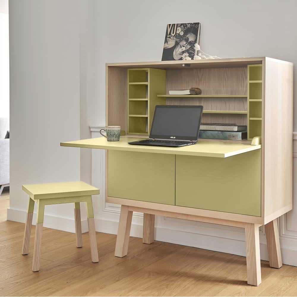 Bureau secrétaire avec rangement, 120 cm de large, en frêne