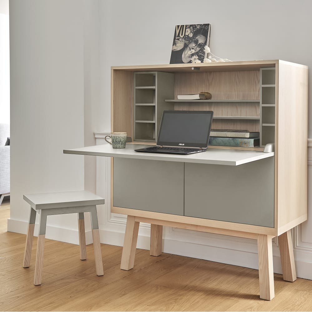 Bureau secrétaire avec rangement, 120 cm de large, en frêne