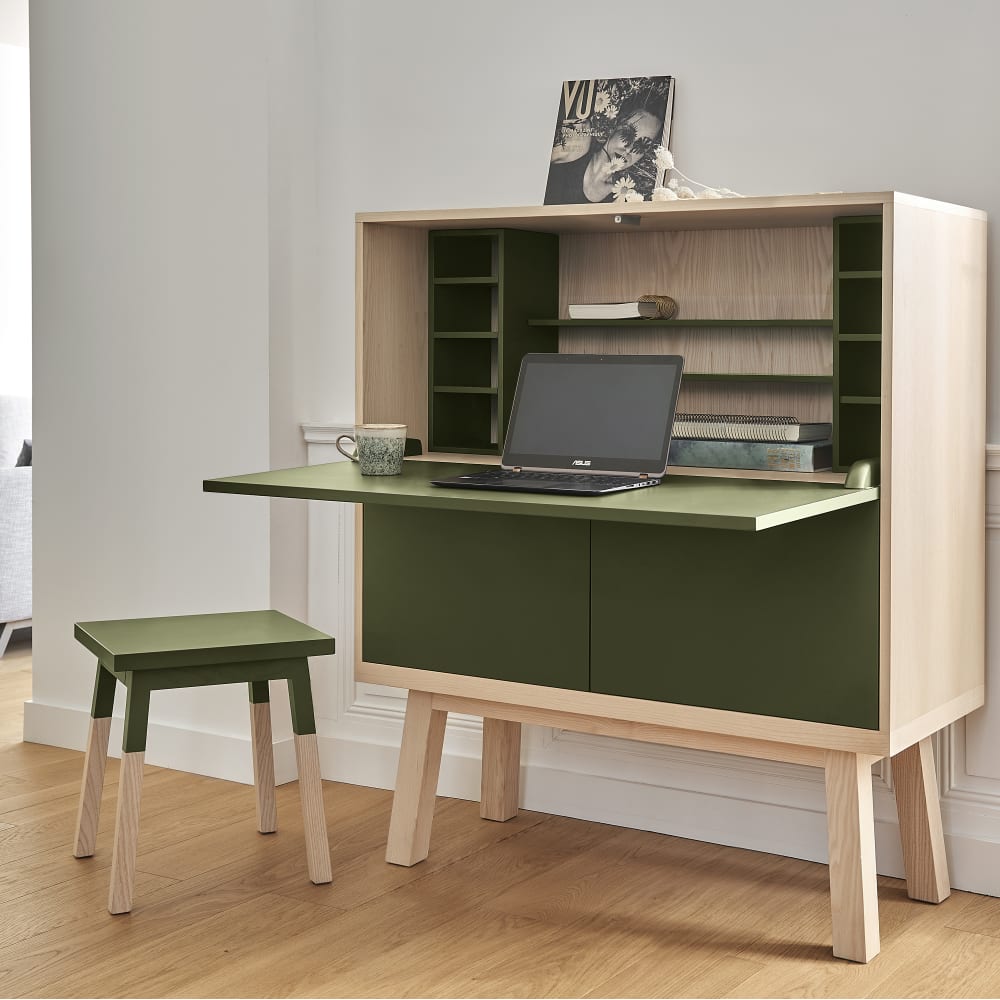 Bureau secrétaire avec rangement, 120 cm de large, en frêne