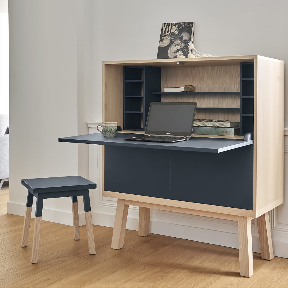 Bureau secrétaire avec rangement, 120 cm de large, en frêne