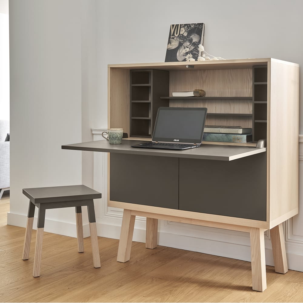 Bureau secrétaire avec rangement, 120 cm de large, en frêne