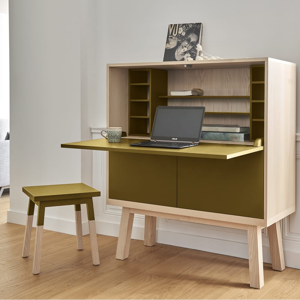 Bureau secrétaire avec rangement, 120 cm de large, en frêne