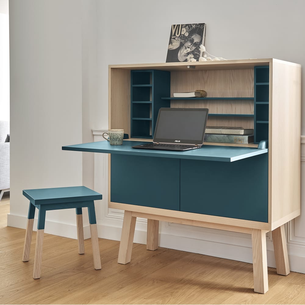Bureau secrétaire avec rangement, 120 cm de large, en frêne