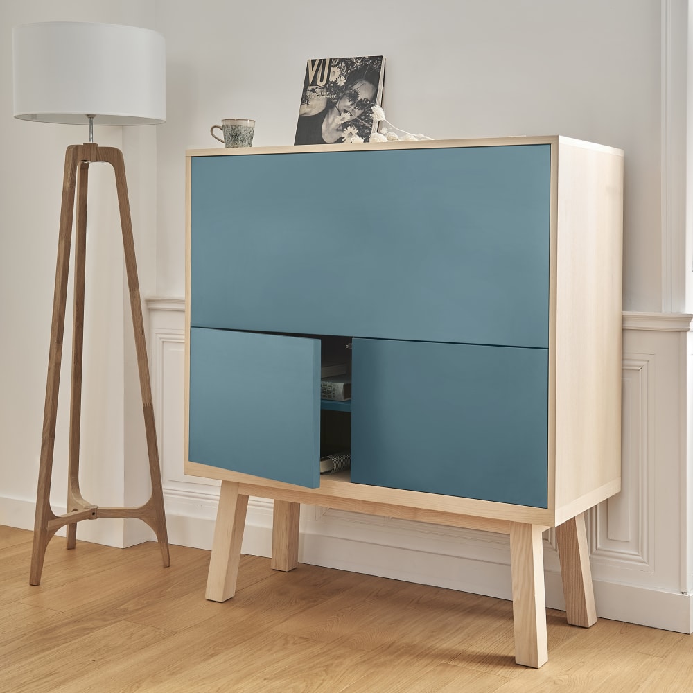 Bureau secrétaire avec rangement, 120 cm de large, en frêne