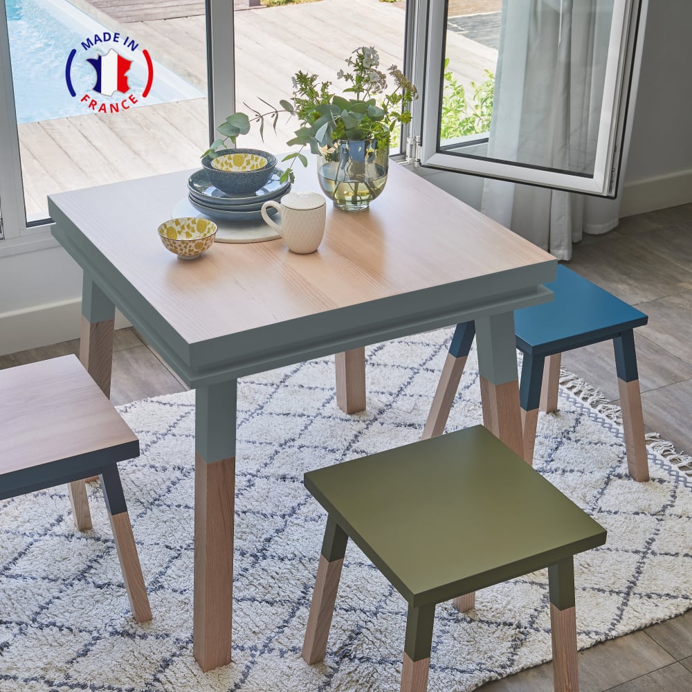 Table de cuisine carrée avec tiroir 100 cm, 100% frêne massif