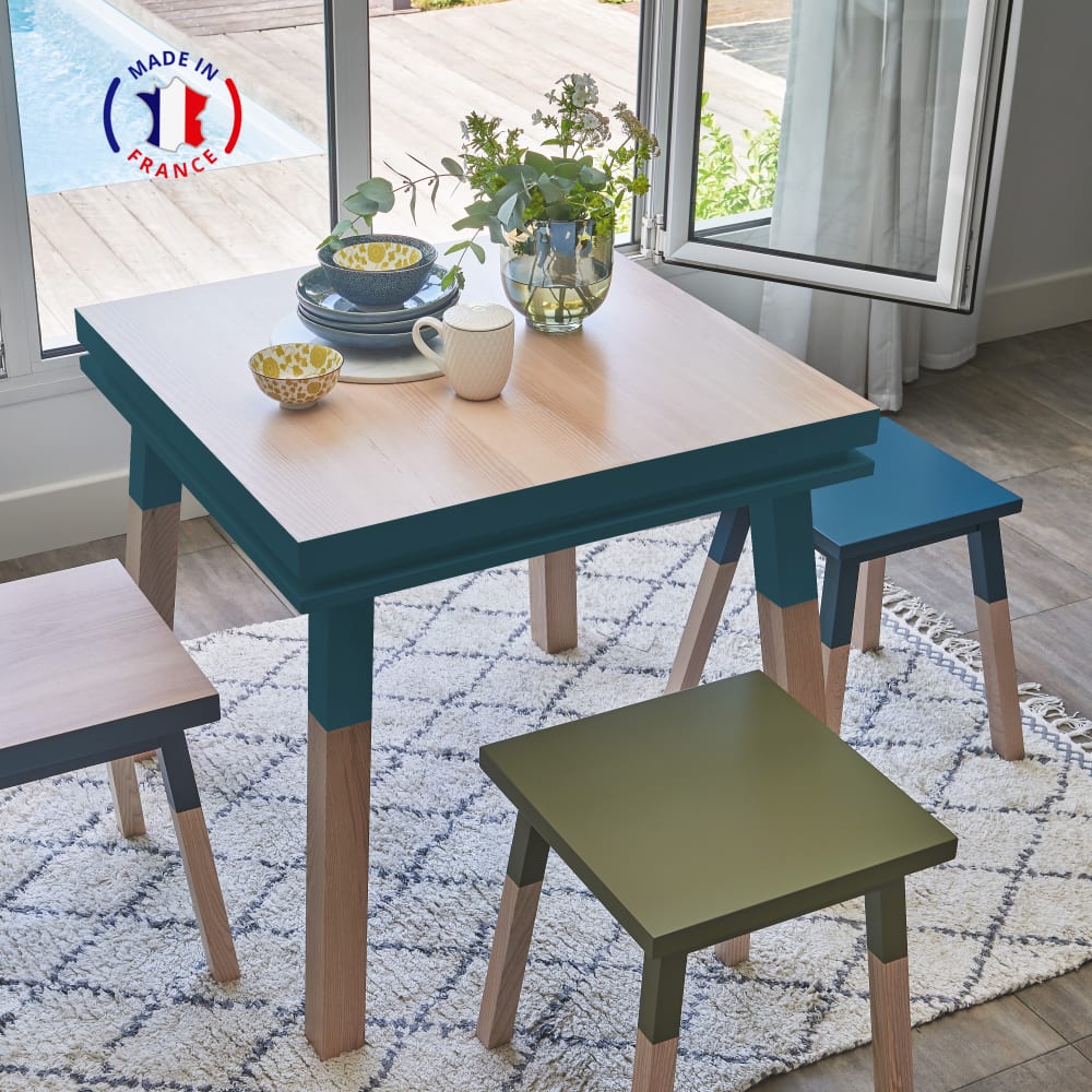 Table de cuisine carrée avec tiroir 100 cm, 100% frêne massif