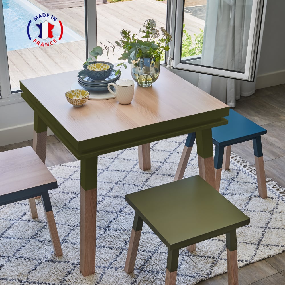 Table de cuisine carrée avec tiroir 100 cm, 100% frêne massif